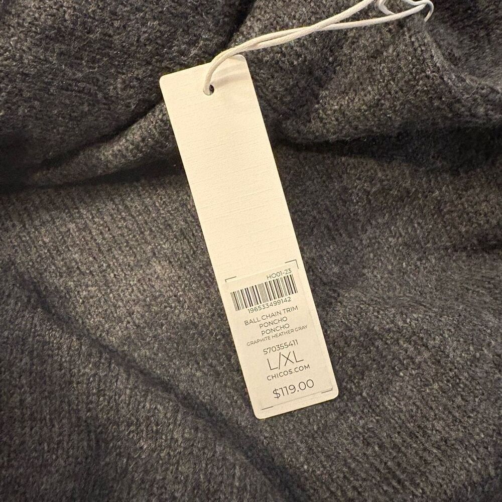 NWT Chicos Ball Chain Knit Poncho Grey L/ XL $118.00 - Picture 5 of 7